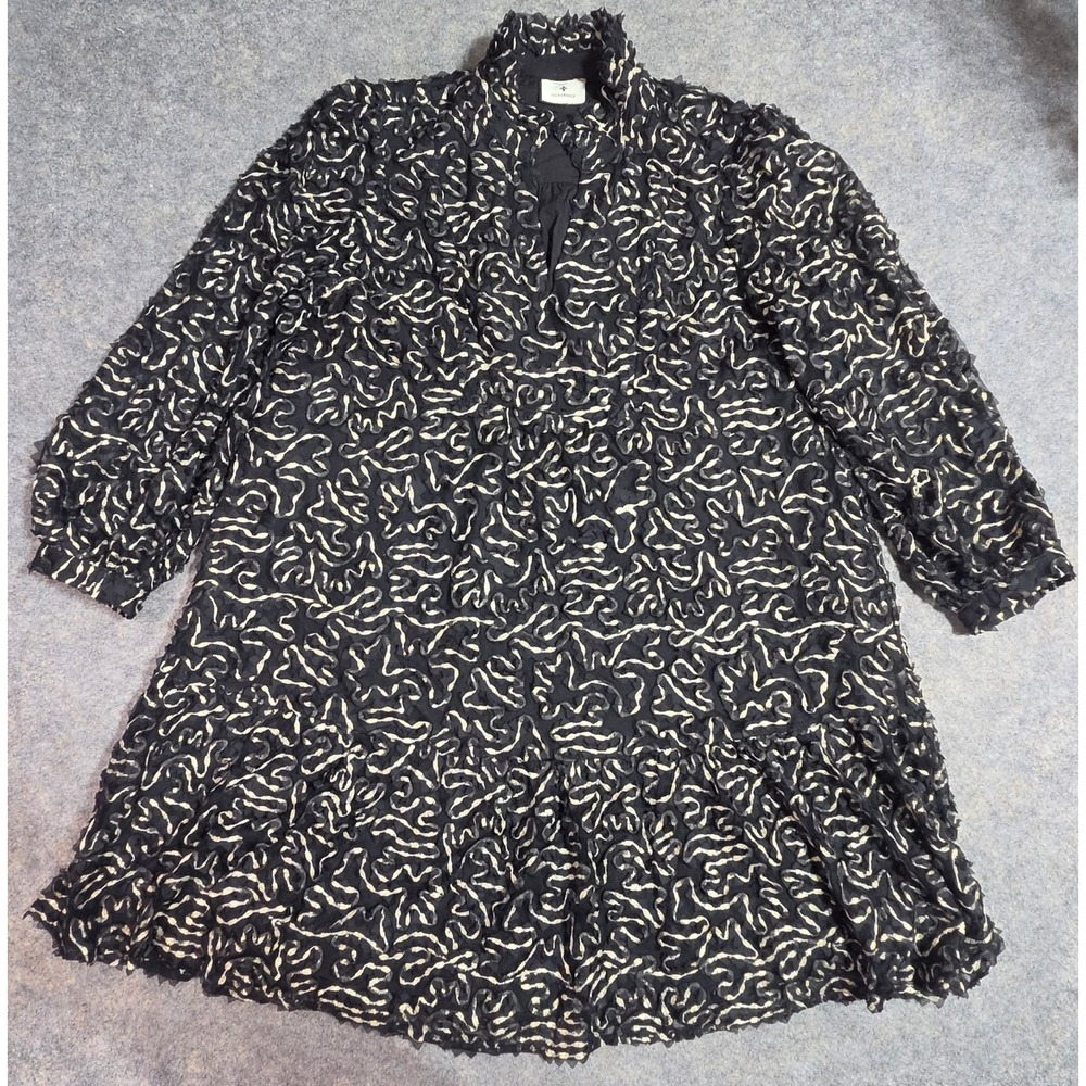 Tuckernuck Nightly Organza Palmerston Dress Size XL Black Gold Party Long Sleeve